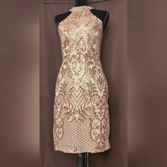 Fashion Nova | Dresses | Fashion Nova Rose Gold Sequin Party Dress |  Poshmark